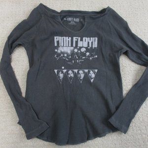 Knit Riot Pink Floyd Long Sleeve Tee Womens Small Grey Knit Distressed Tee